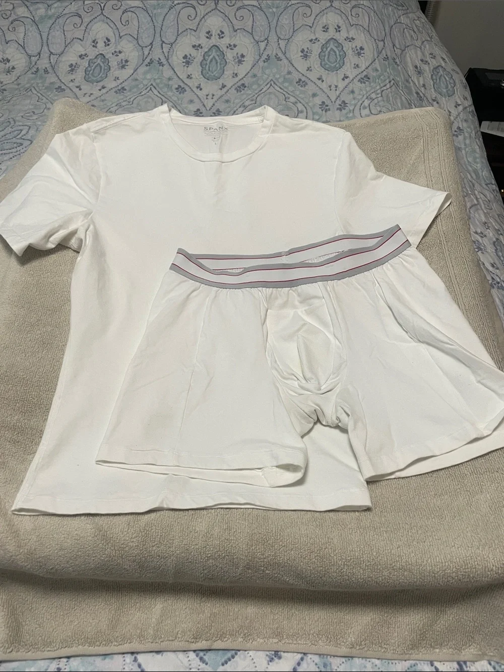 SPANX White Men's Undershirt and Boxer Brief Set with Striped Waistband